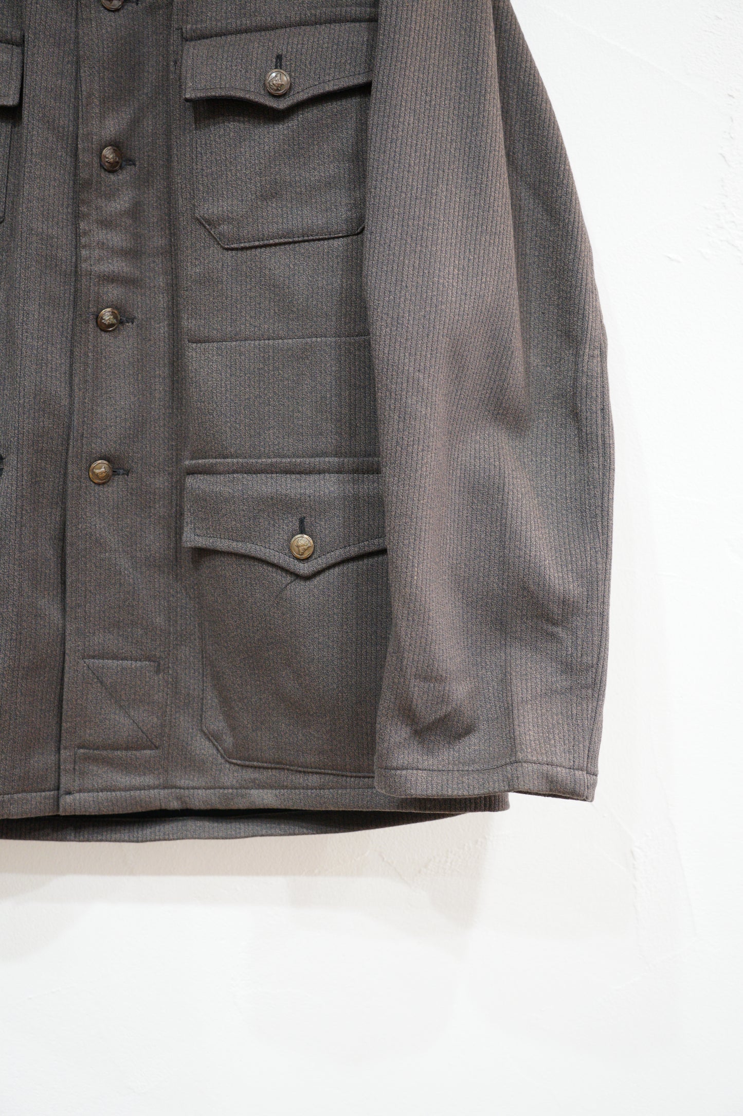 Veste de chasse des années 50 en coton piqué marron sel et poivre « Dumont d'Urville » DEAD STOCK