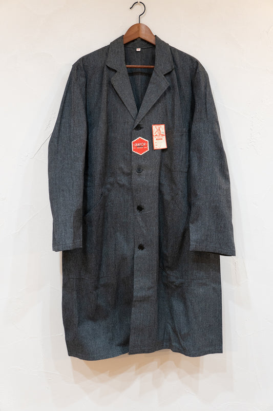 50-60er Jahre Schwarzer Chambray-Ateliermantel „AU MOLINEL” DEAD STOCK