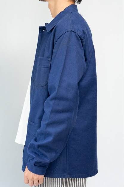 50s French Work Blue Cotton Twill Jacket "Le Mont St Michel"Dead Stock