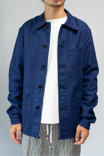 50s French Work Blue Cotton Twill Jacket "Le Mont St Michel"Dead Stock