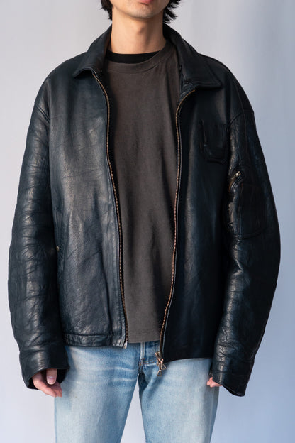 70s French Vintage Pilot Leather Jacket Civilian"K6"