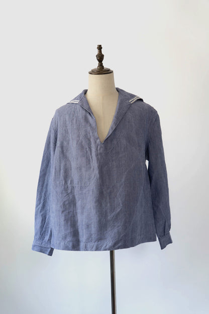 50s French Marine Ramie Linen Sailor Smock