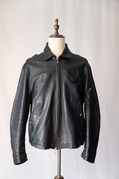 70s French Vintage Pilot Leather Jacket Civilian"K6"