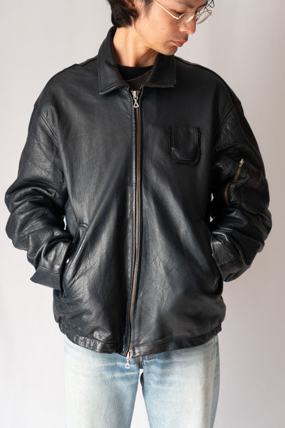 70s French Vintage Pilot Leather Jacket Civilian"K6"