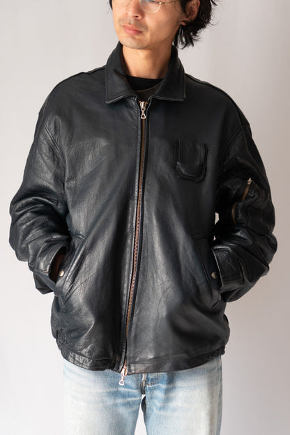 70s French Vintage Pilot Leather Jacket Civilian"K6"