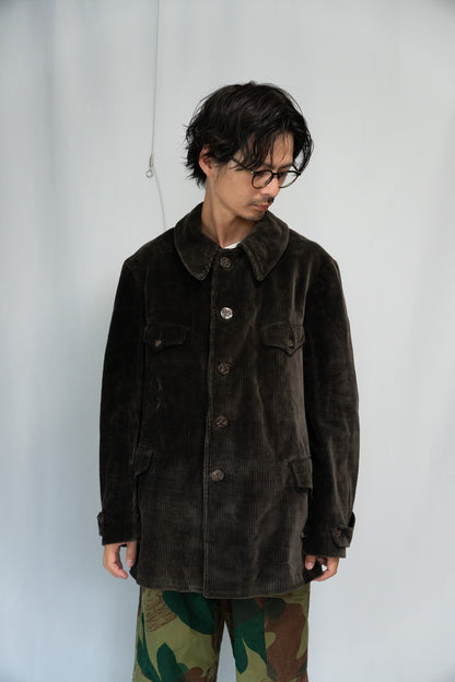 30s Hunting Corduroy Jacket Lining Light Black Moleskin&Metis DEADSTOCK