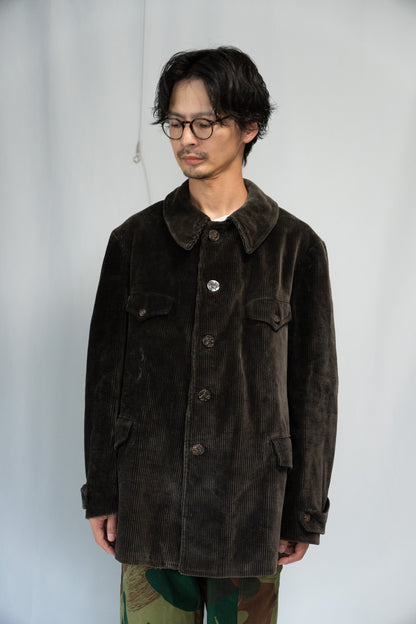 30s Hunting Corduroy Jacket Lining Light Black Moleskin&Metis DEADSTOCK