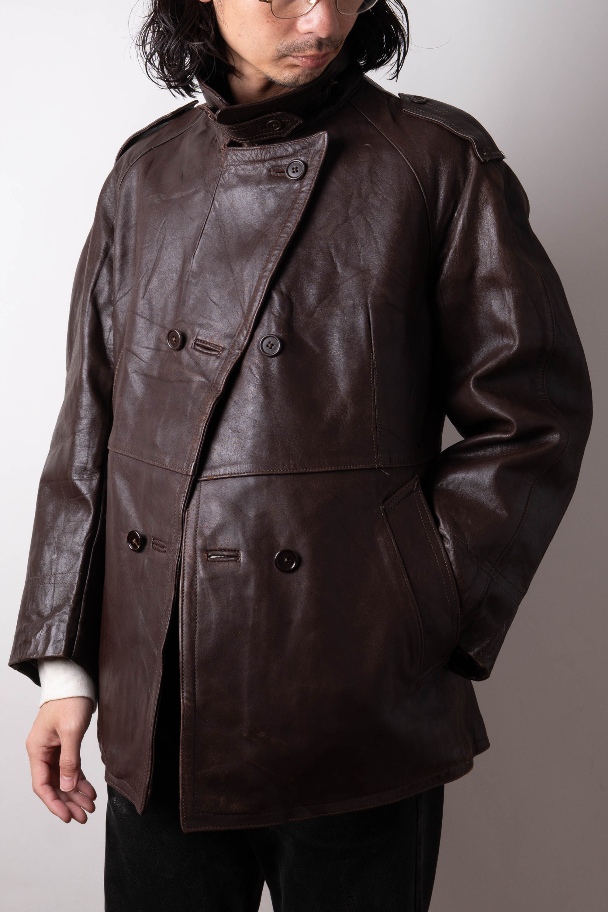 【40-50s vintage】M-49 モーターサイクルジャケット　本革　短丈 40〜50年代 スウェーデン軍 Mats Larson レザーモーターサイクル
