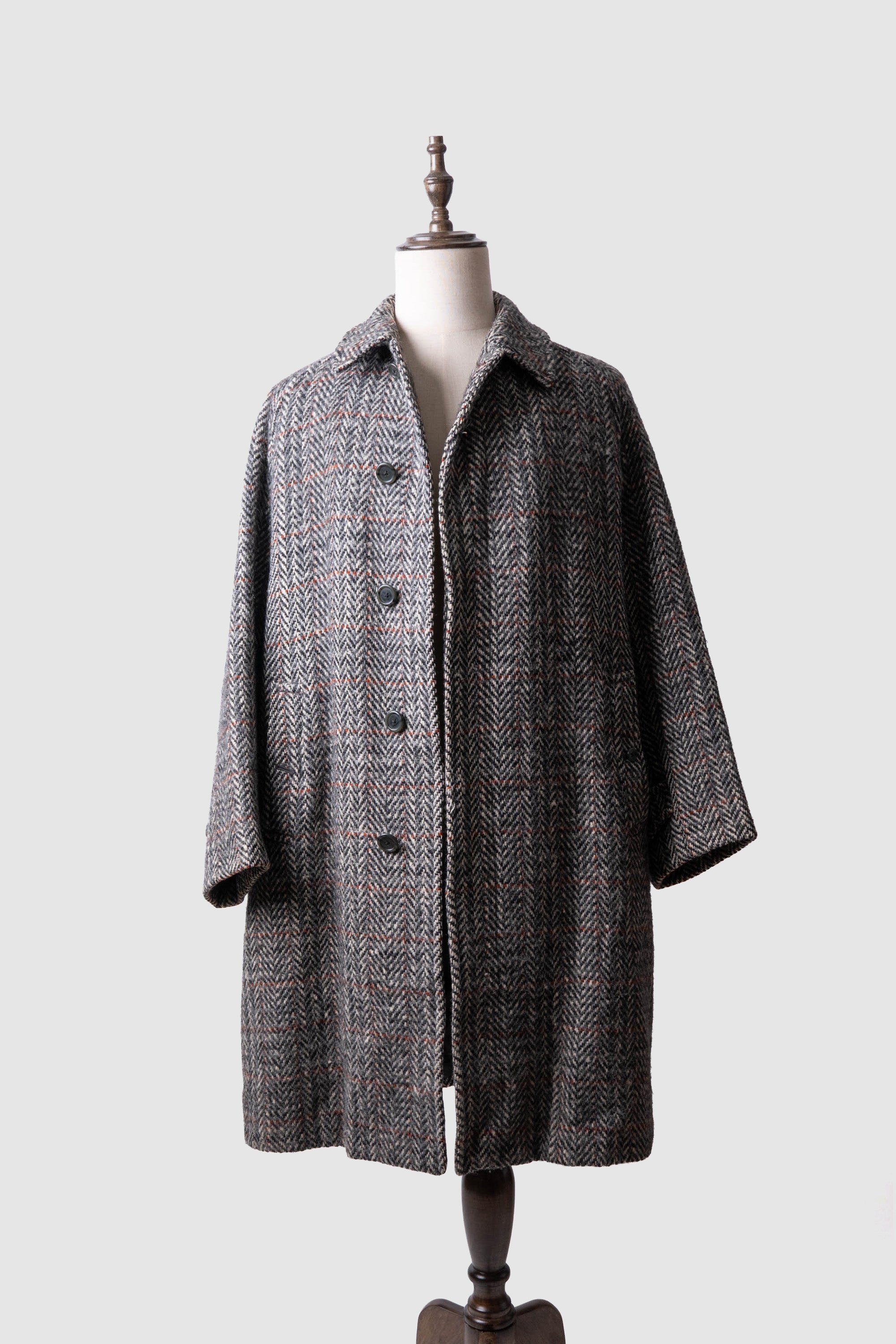 80s burberry irish tweed single panel sleeve balmacaan coat