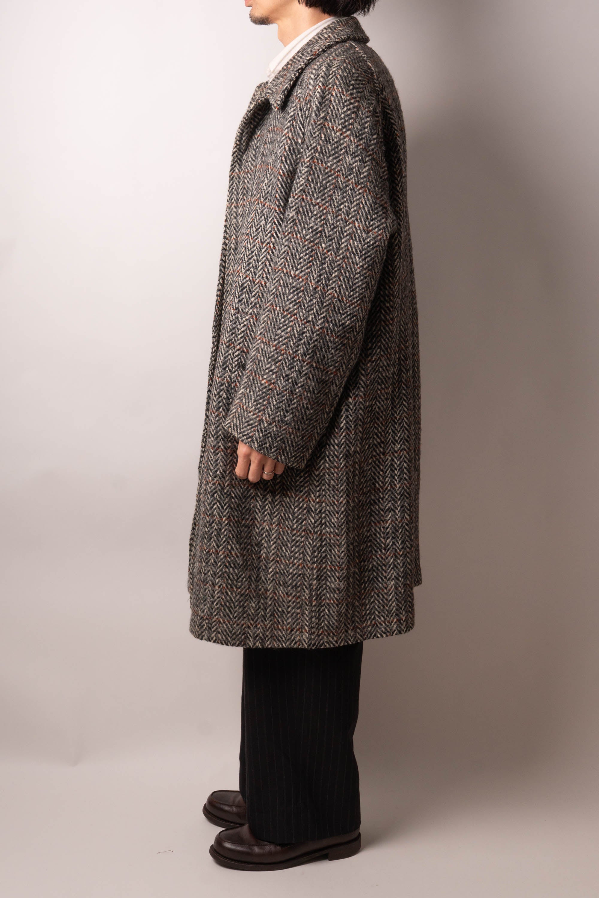 や*様 80s old Burberry irish tweed coat 英国 80s burberry irish tweed single panel sleeve balmacaan coat