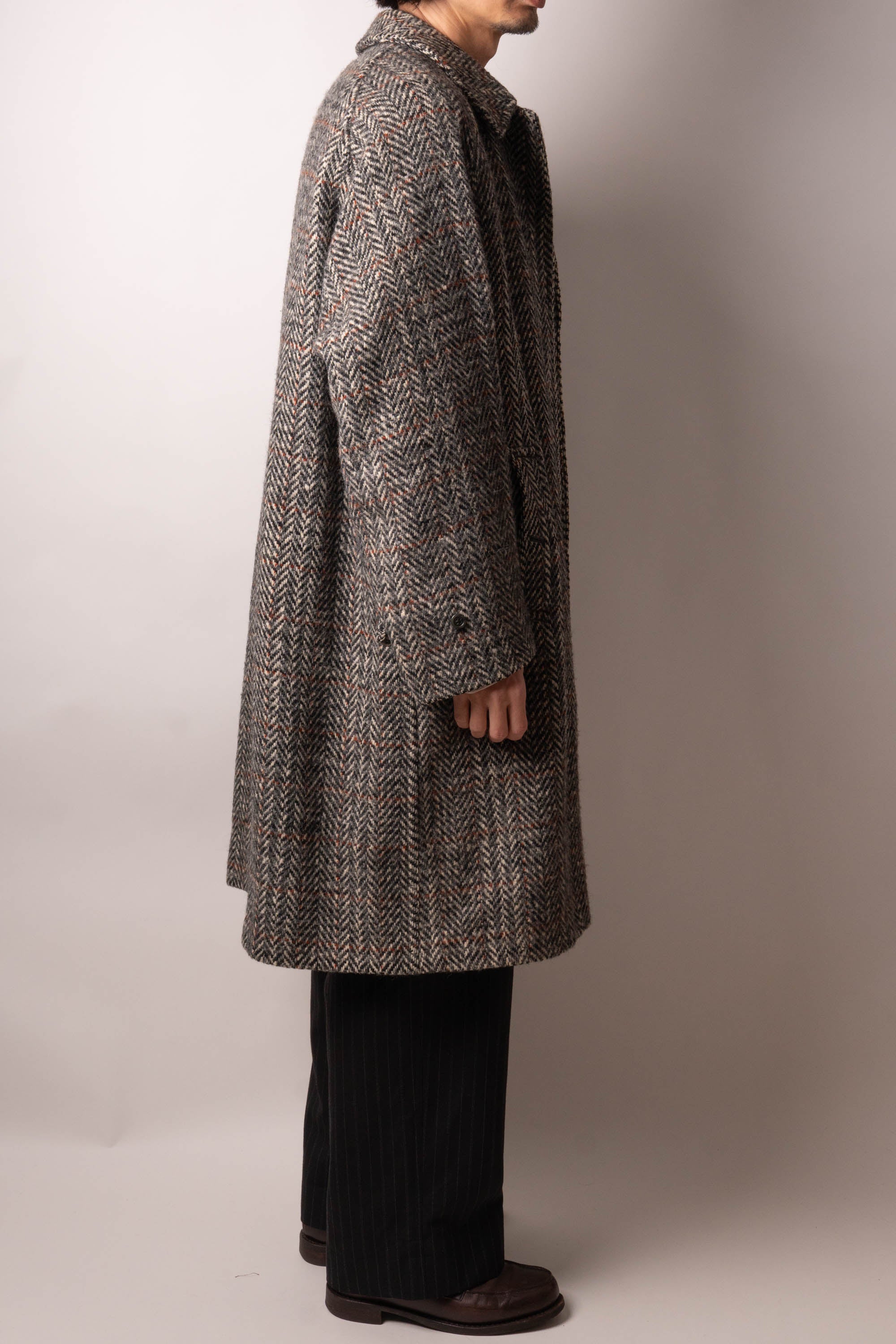80s burberry irish tweed single panel sleeve balmacaan coat