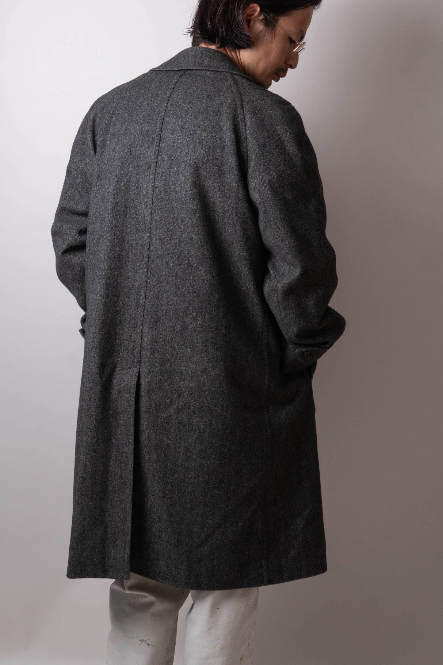 80s burberry herrinbone wool balmacaan coat