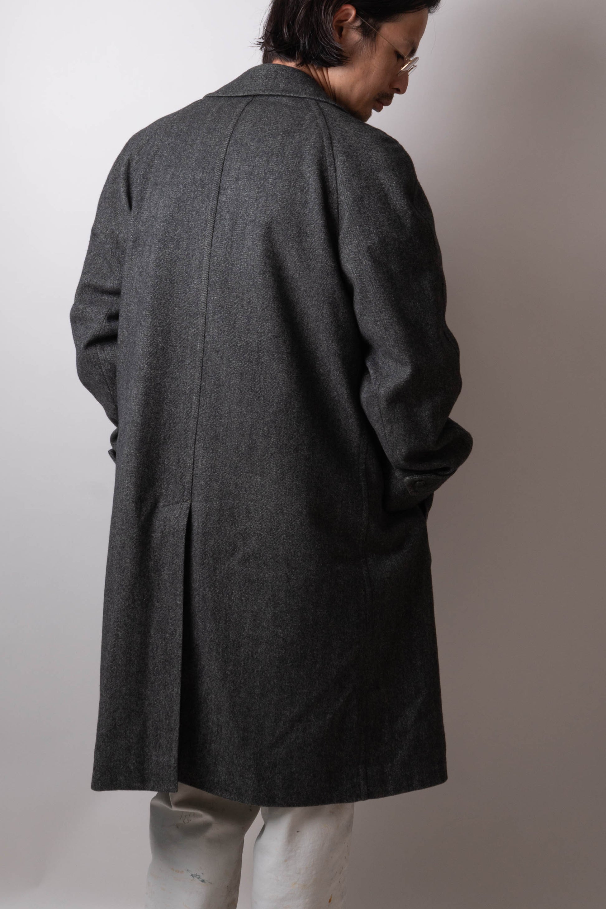 80s burberry herrinbone wool balmacaan coat