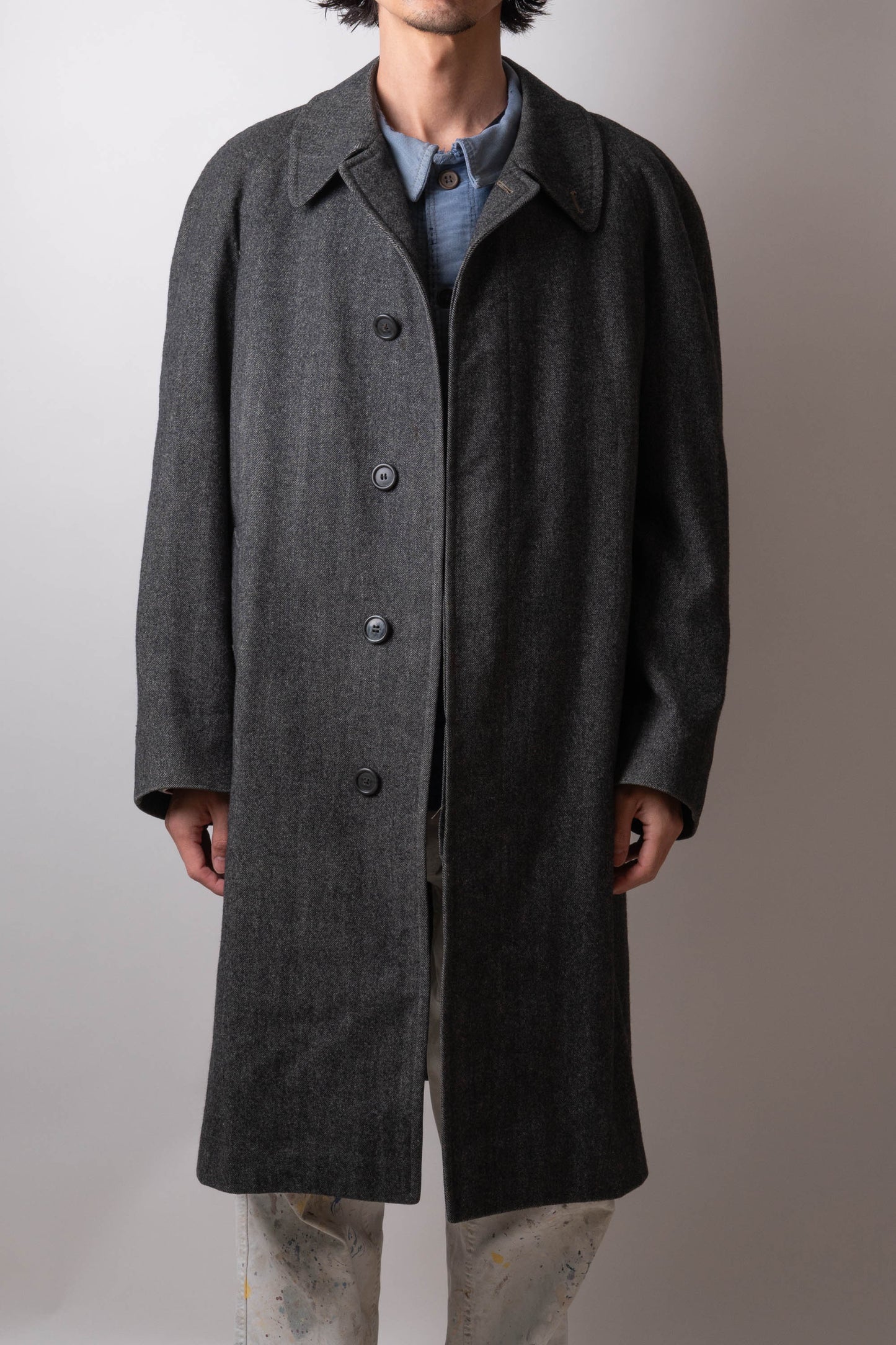 80s burberry herrinbone wool balmacaan coat