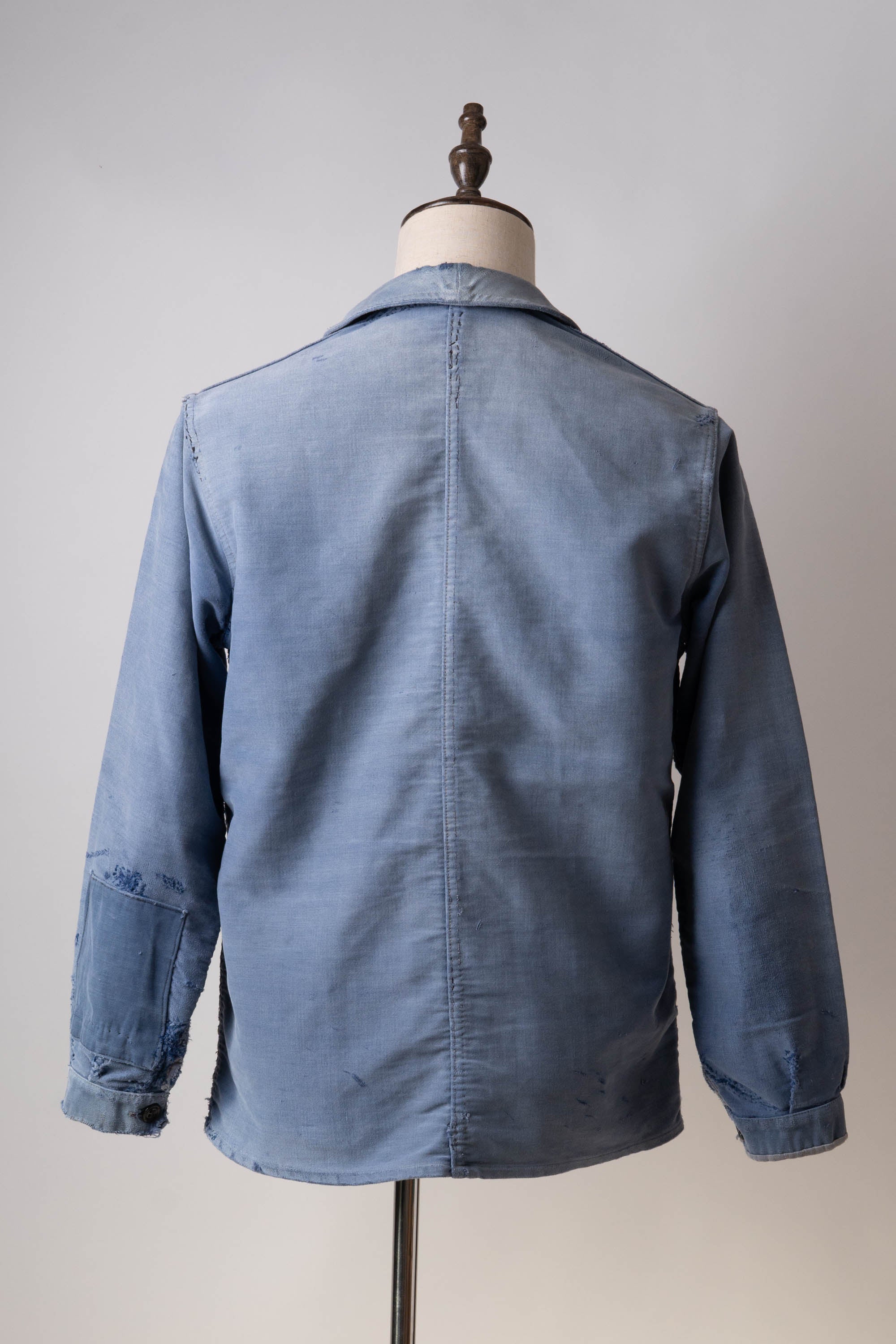 50s French Work Blue Moleskin Jacket hand repair – edeak vintage