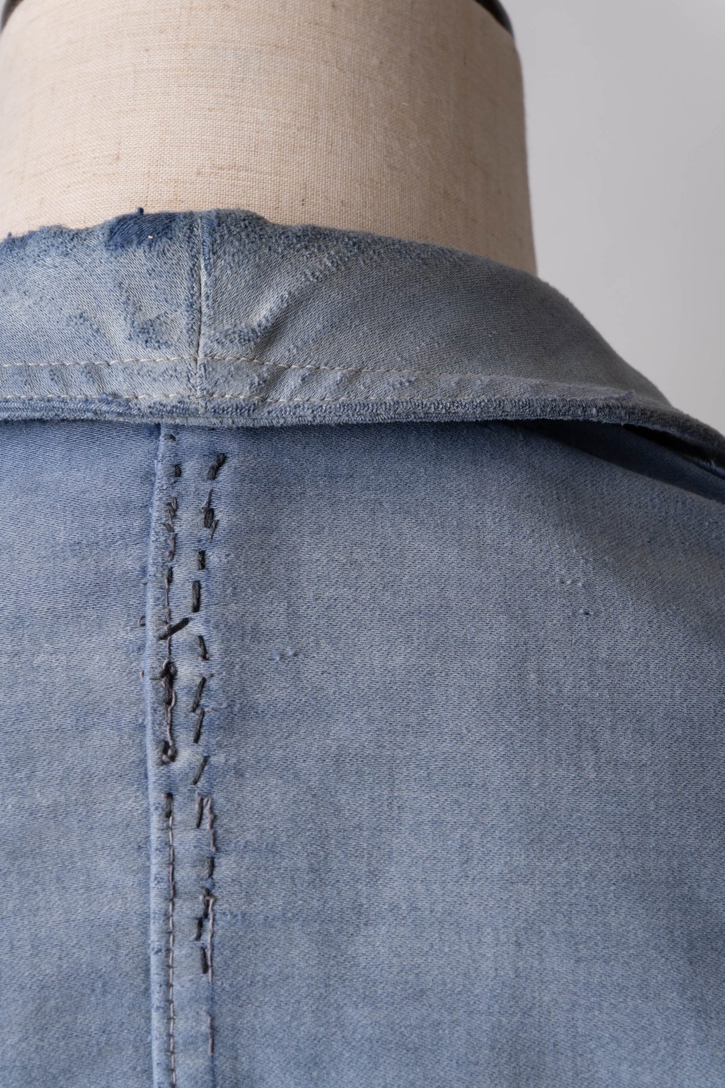 50s French Work Blue Moleskin Jacket hand repair