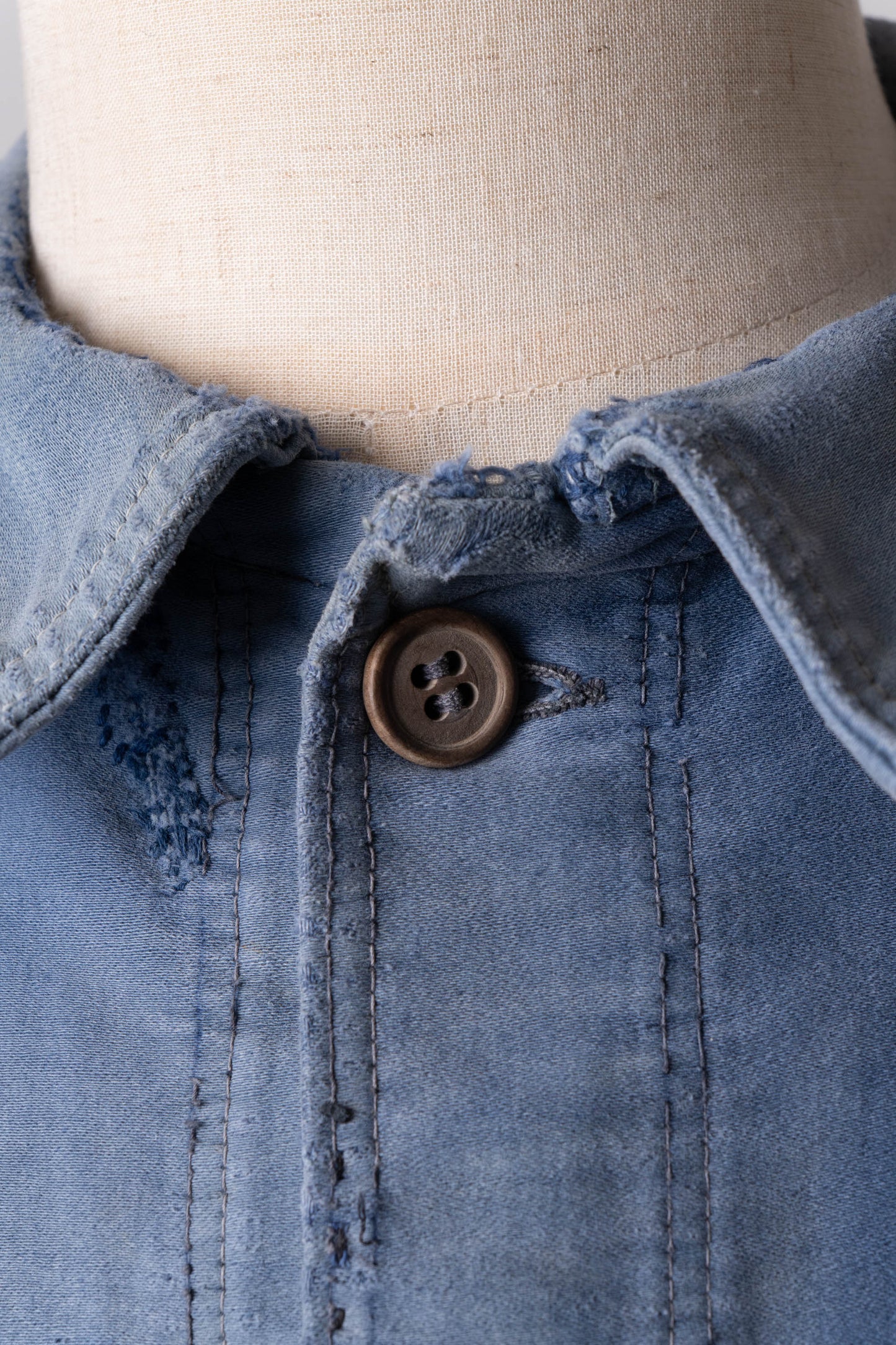 50s French Work Blue Moleskin Jacket hand repair