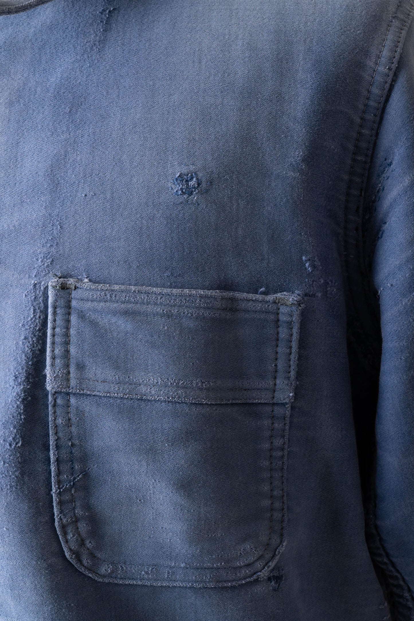 50s French Work Blue Moleskin Jacket hand repair
