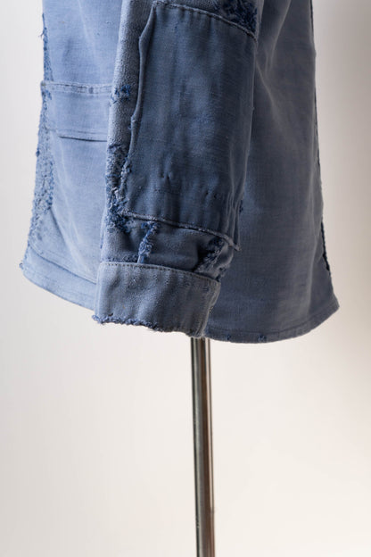 50s French Work Blue Moleskin Jacket hand repair