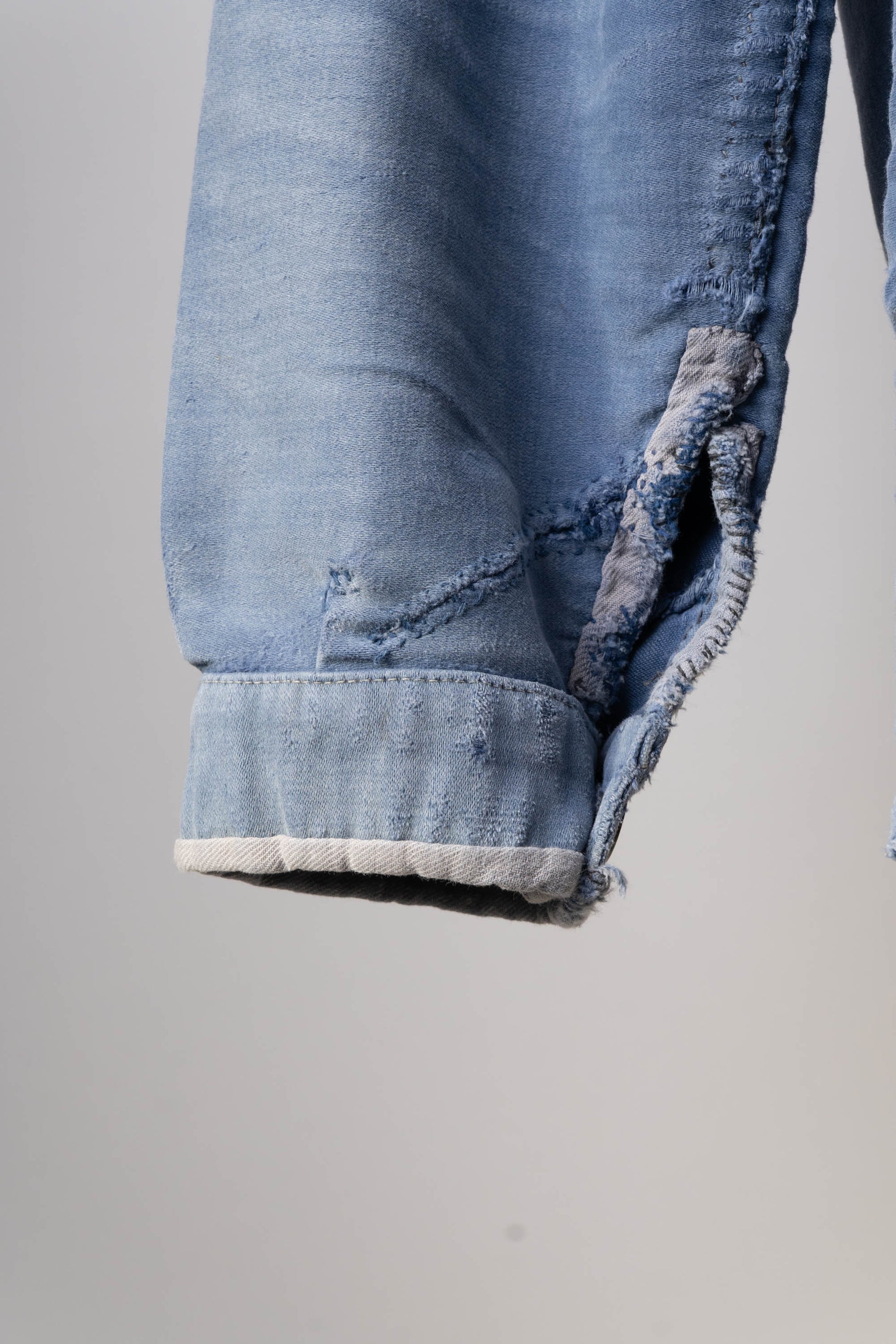 50s French Work Blue Moleskin Jacket hand repair