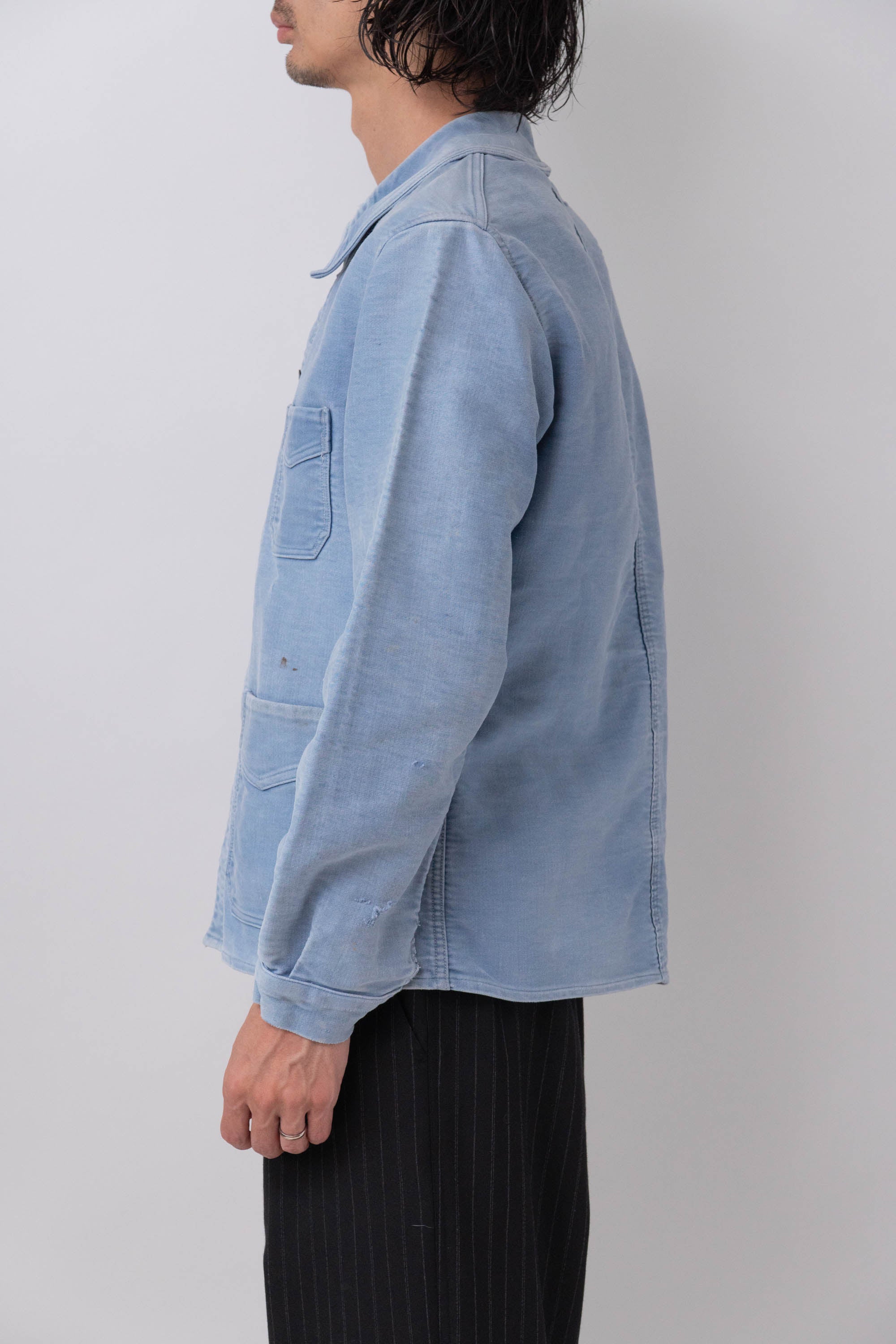 40s french work blue moleskin jacket good fade – edeak vintage