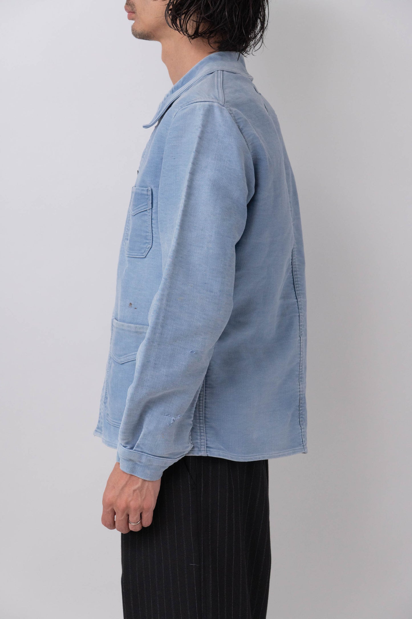 40s french work blue moleskin jacket good fade