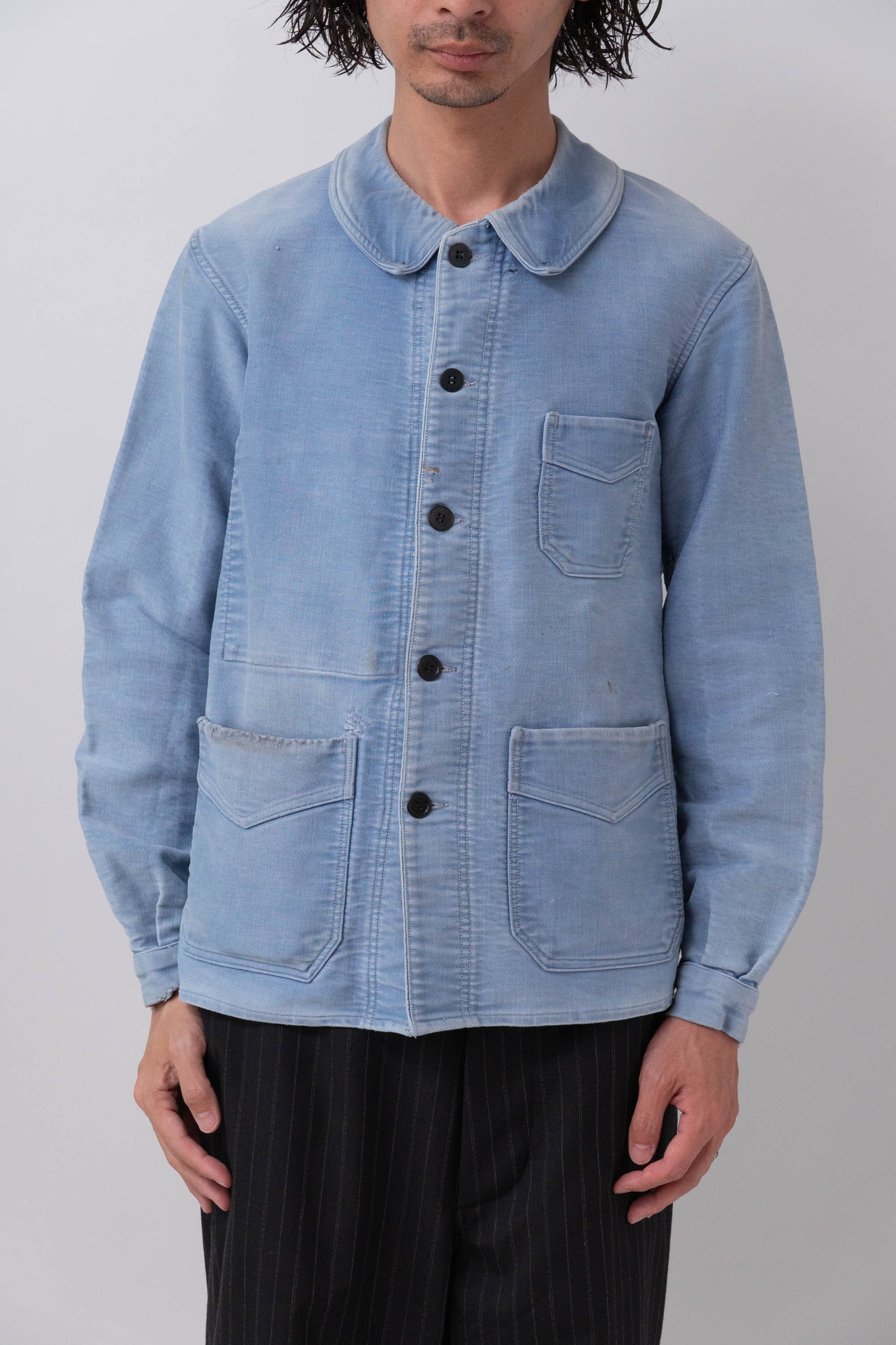 40s french work blue moleskin jacket good fade