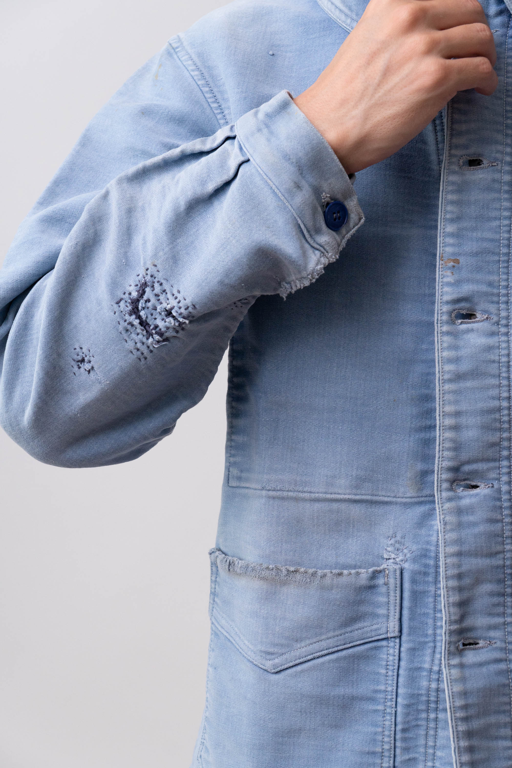 【40s】フレンチメカニックジャケット ライトウェイトモールスキン 紙タグ付き 40s french work blue moleskin jacket good fade – edeak vintage