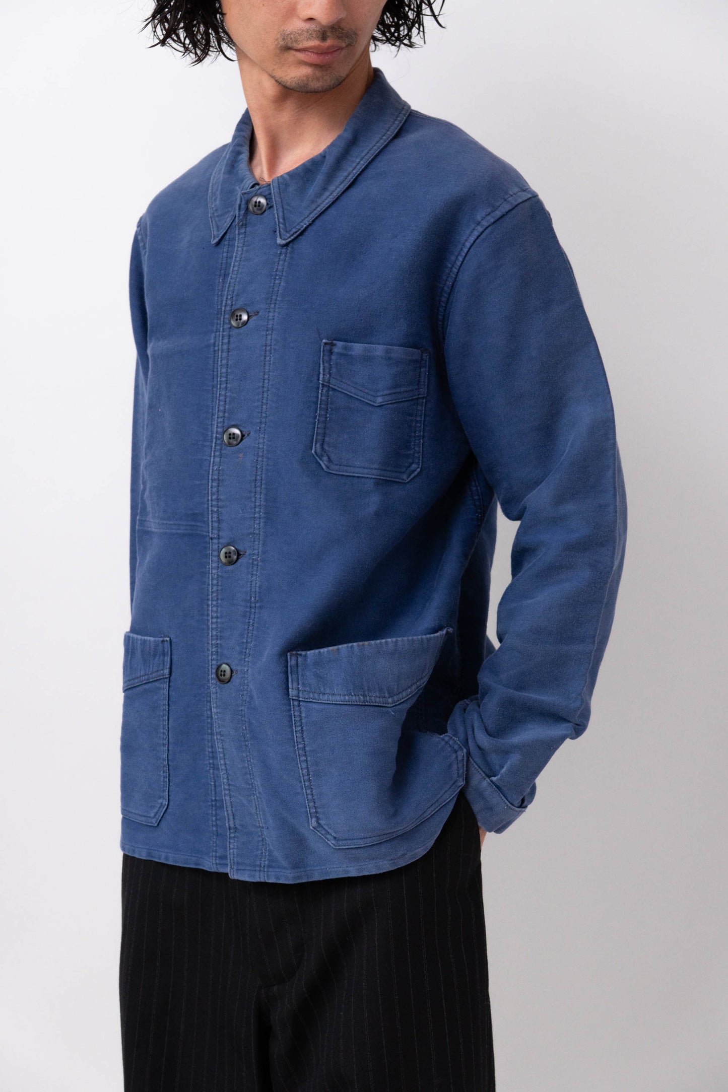 40s french work blue moleskin jacket