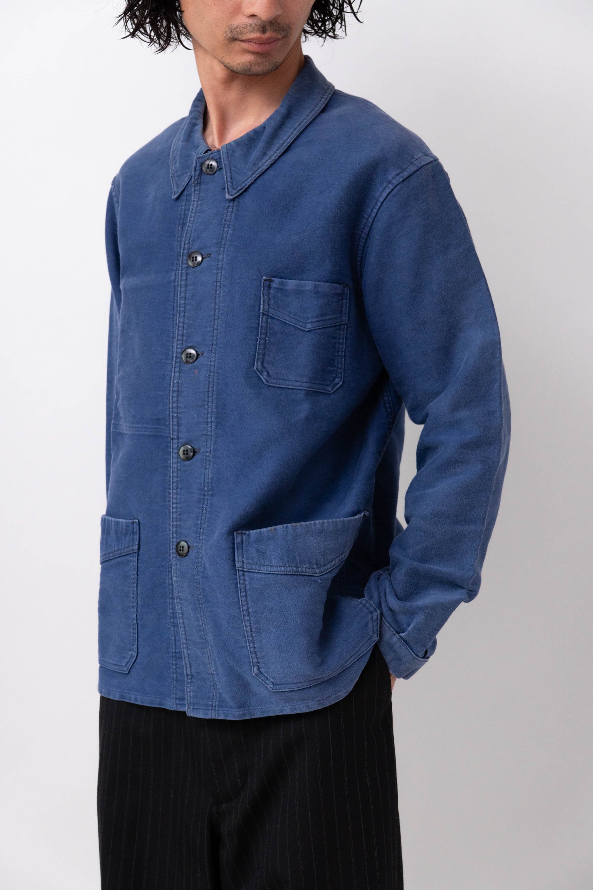 40s french work blue moleskin jacket