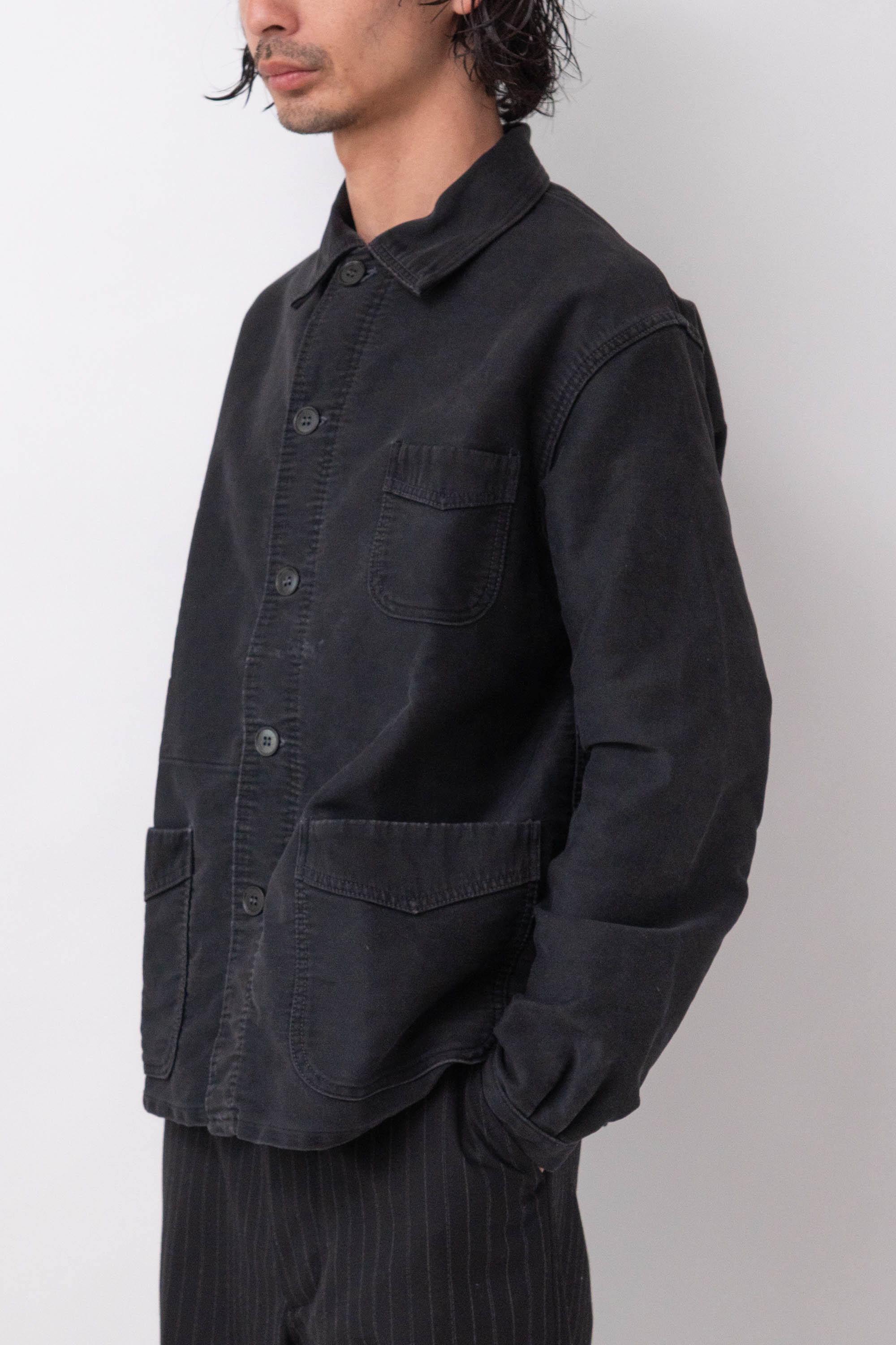 50s French Work Black Moleskin Jacket 