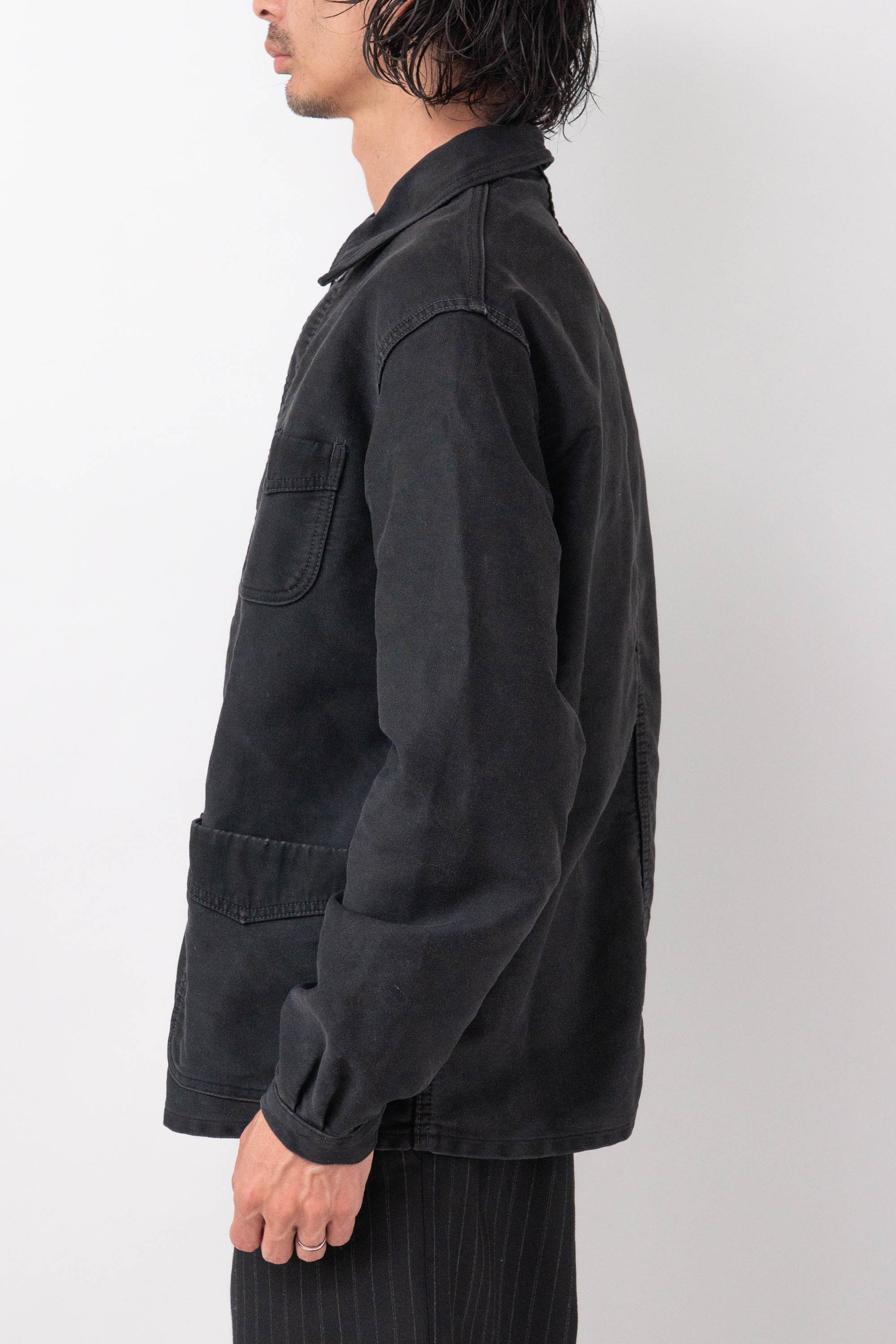 ~50s French Work Black Moleskin Jacket "Le Mont St Michel"size52