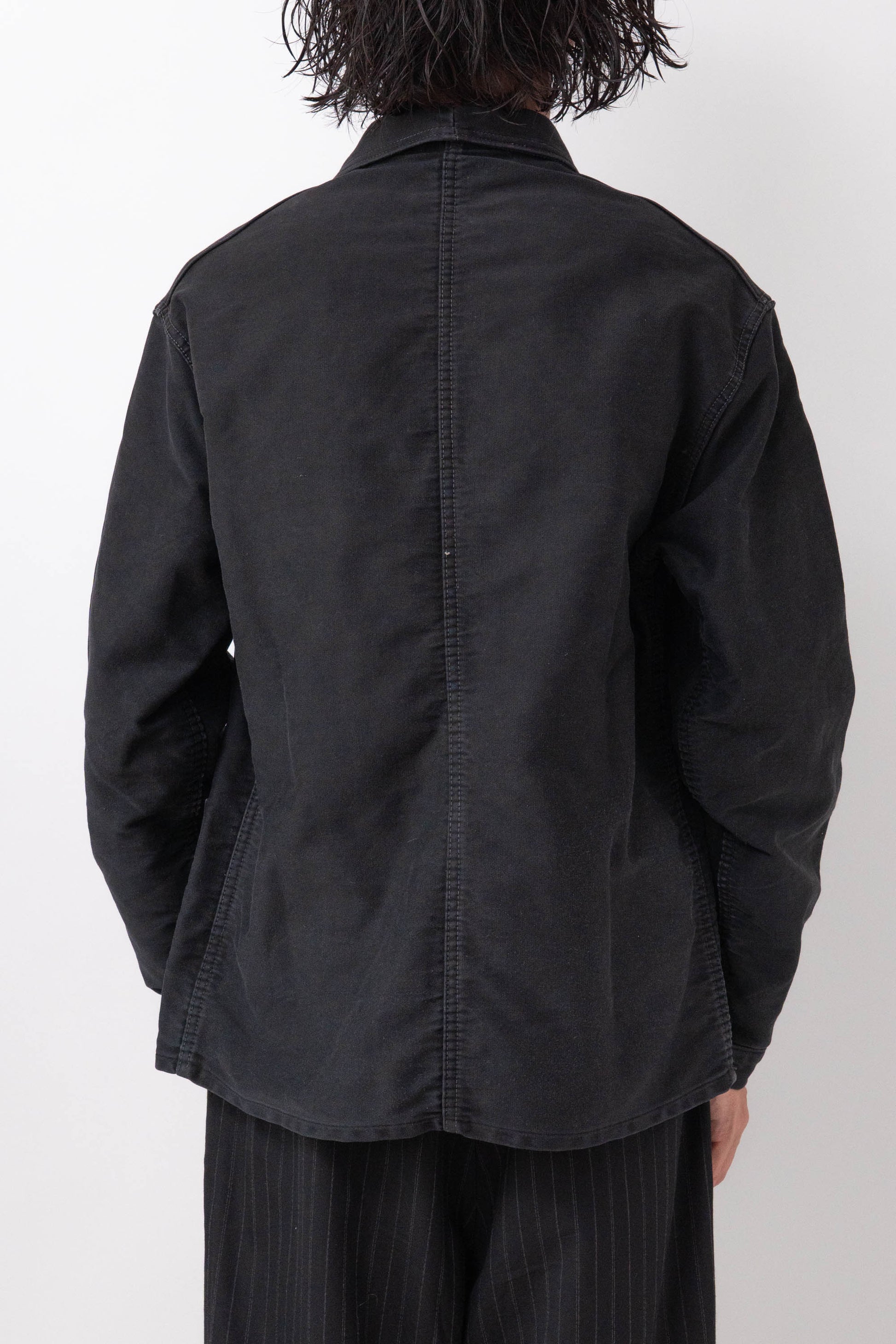 ~50s French Work Black Moleskin Jacket "Le Mont St Michel"size52