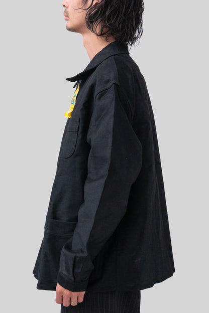 50s French Work Black Moleskin Jacket "Le Mont St Michel"size58 deadstock
