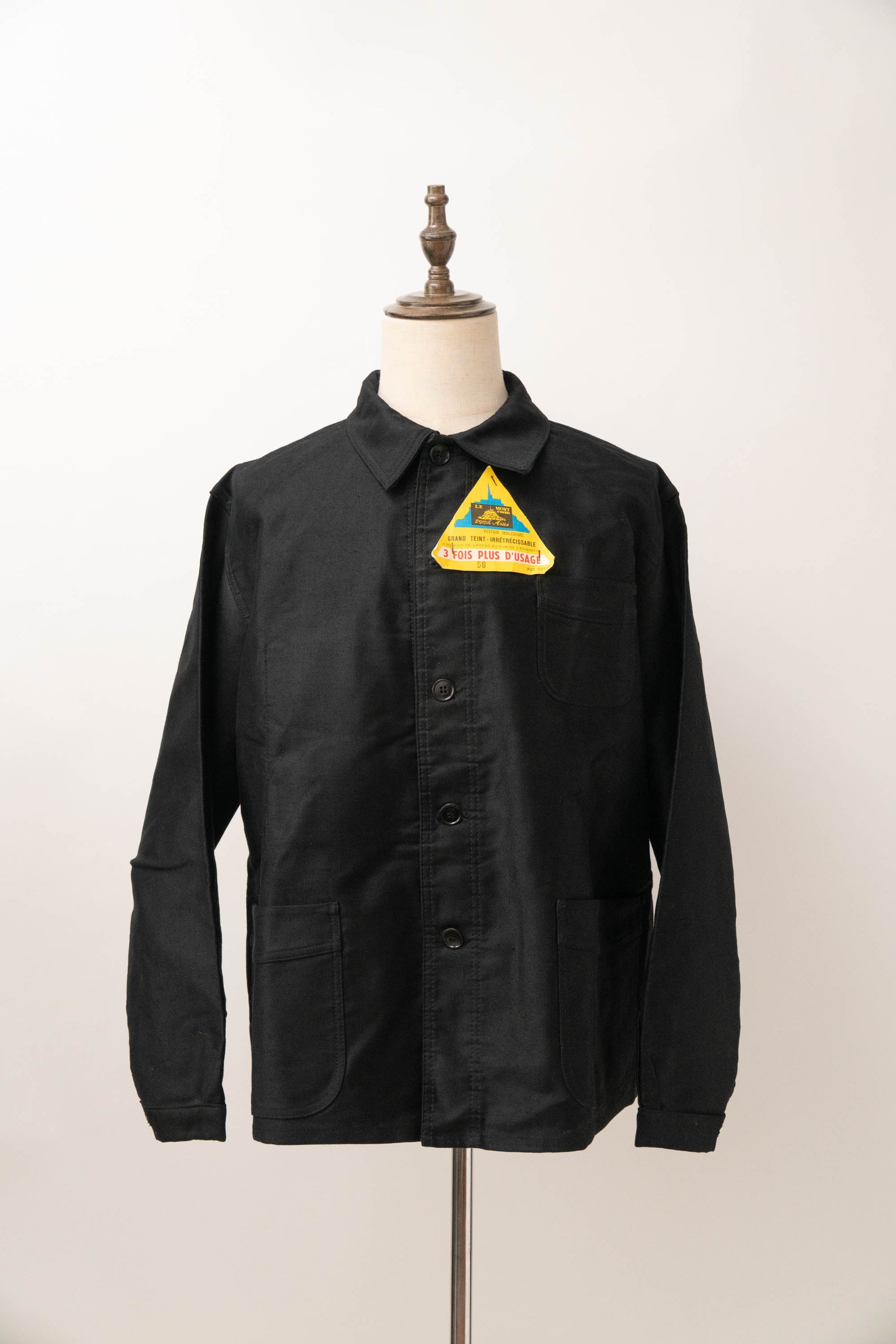 50s French Work Black Moleskin Jacket "Le Mont St Michel"size58 deadstock