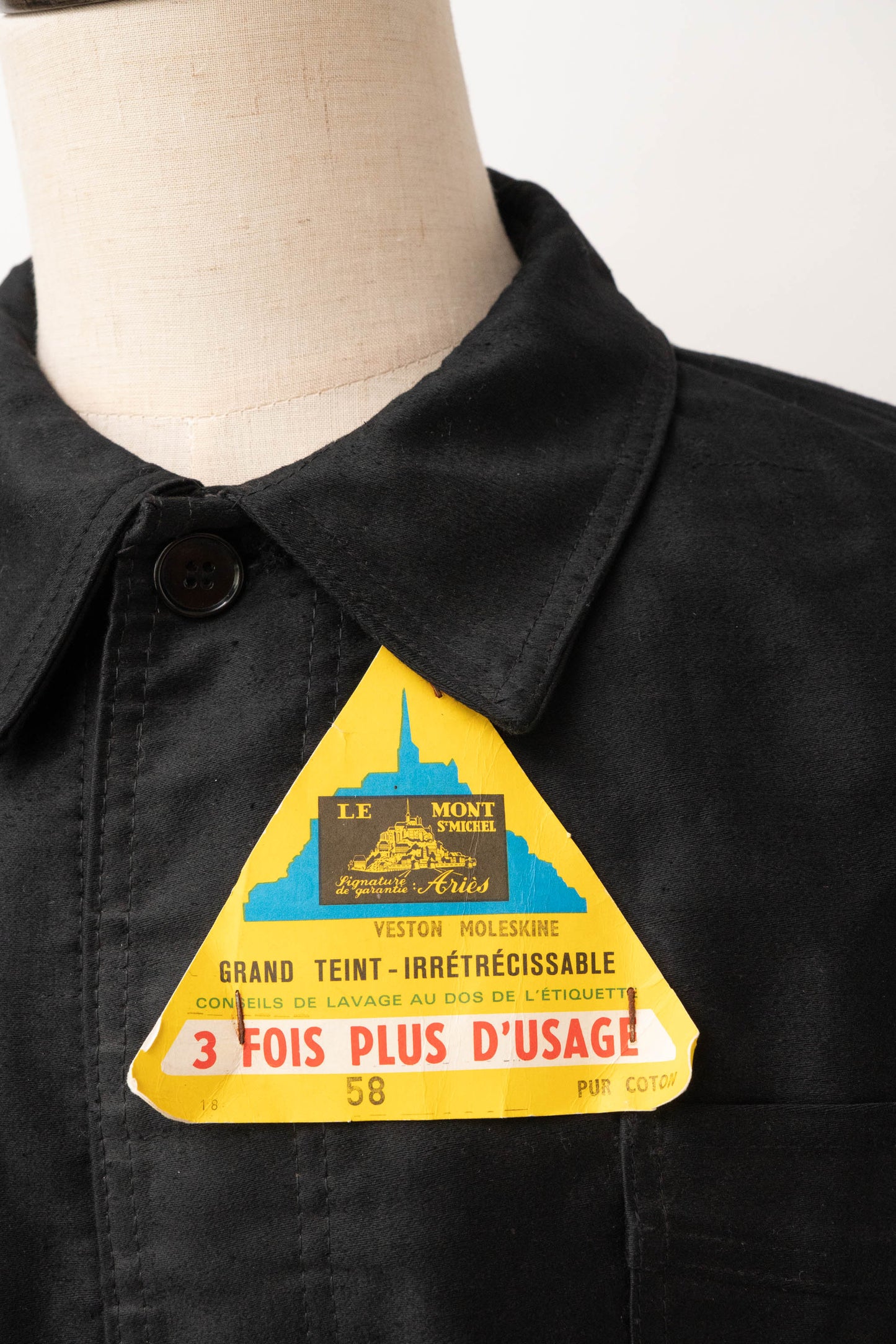 50s French Work Black Moleskin Jacket "Le Mont St Michel"size58 deadstock