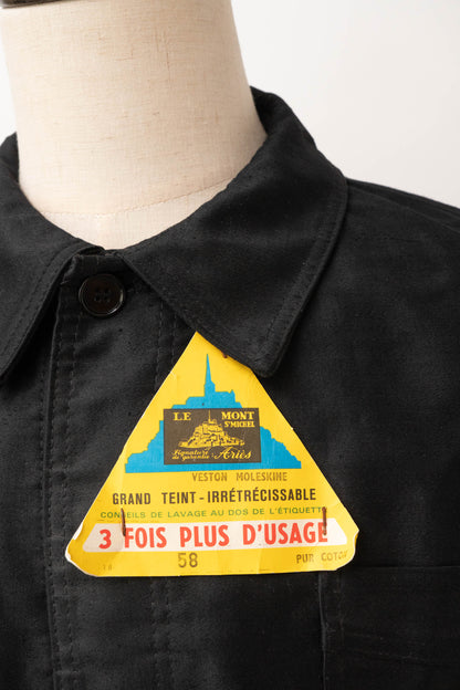 50s French Work Black Moleskin Jacket "Le Mont St Michel"size58 deadstock