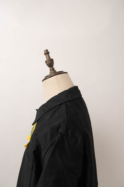 50s French Work Black Moleskin Jacket "Le Mont St Michel"size58 deadstock