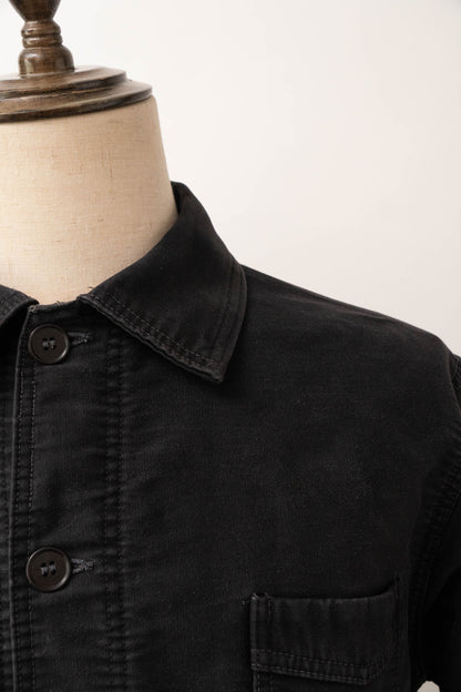 ~50s French Work Black Moleskin Jacket "Le Mont St Michel"size52