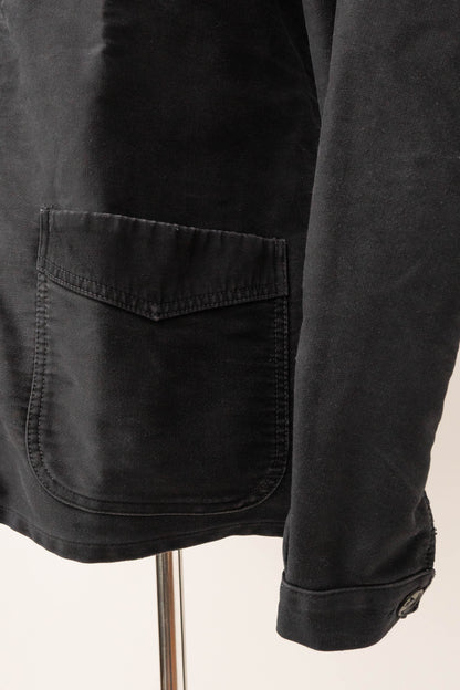 ~50s French Work Black Moleskin Jacket "Le Mont St Michel"size52