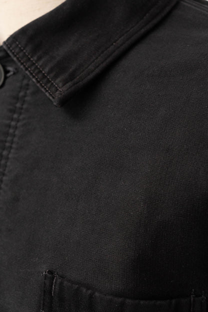 ~50s French Work Black Moleskin Jacket "Le Mont St Michel"size52