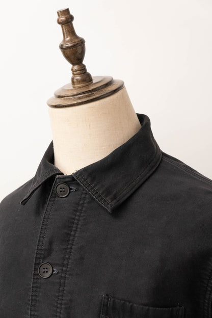 ~50s French Work Black Moleskin Jacket "Le Mont St Michel"size52