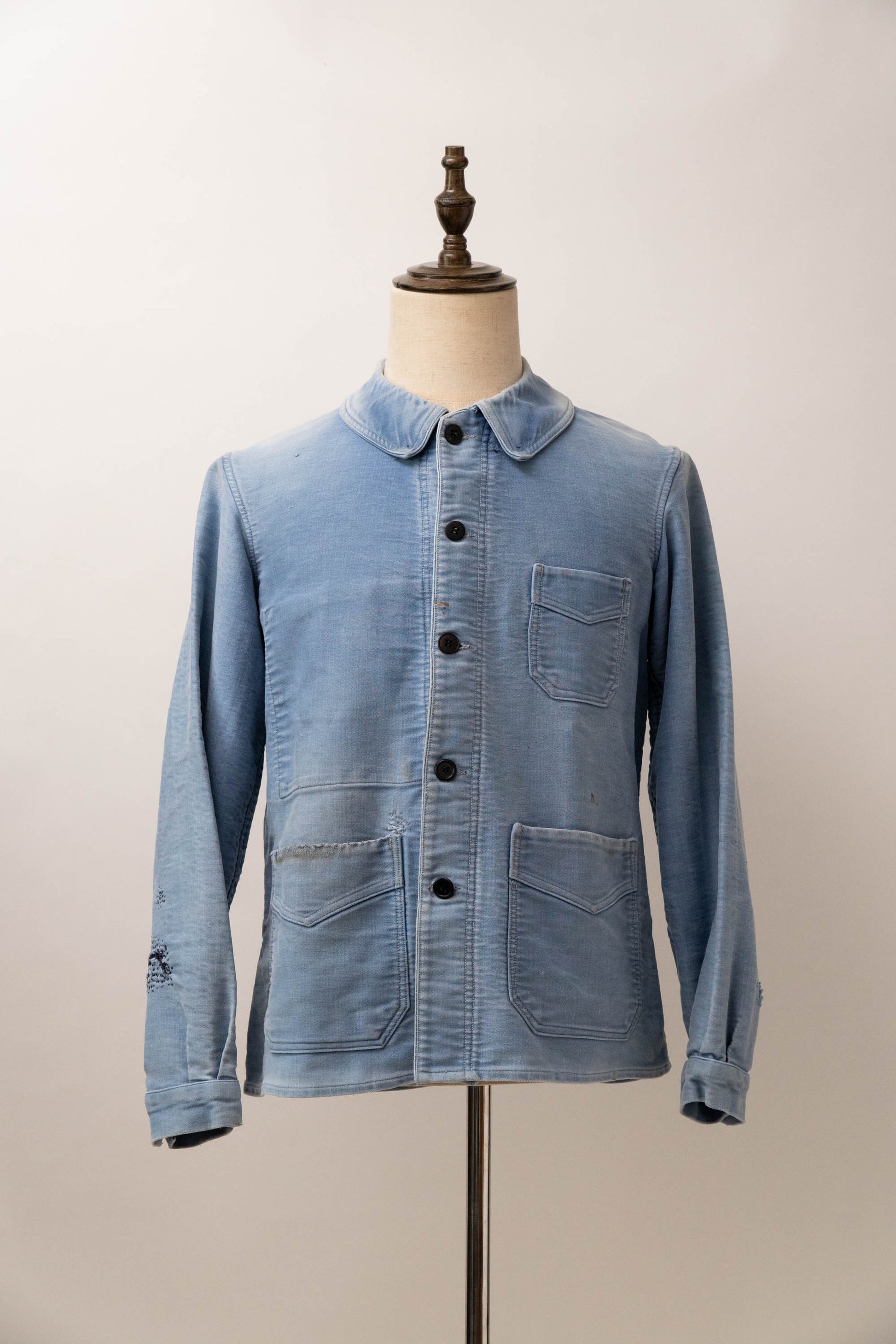 40s french work blue moleskin jacket good fade