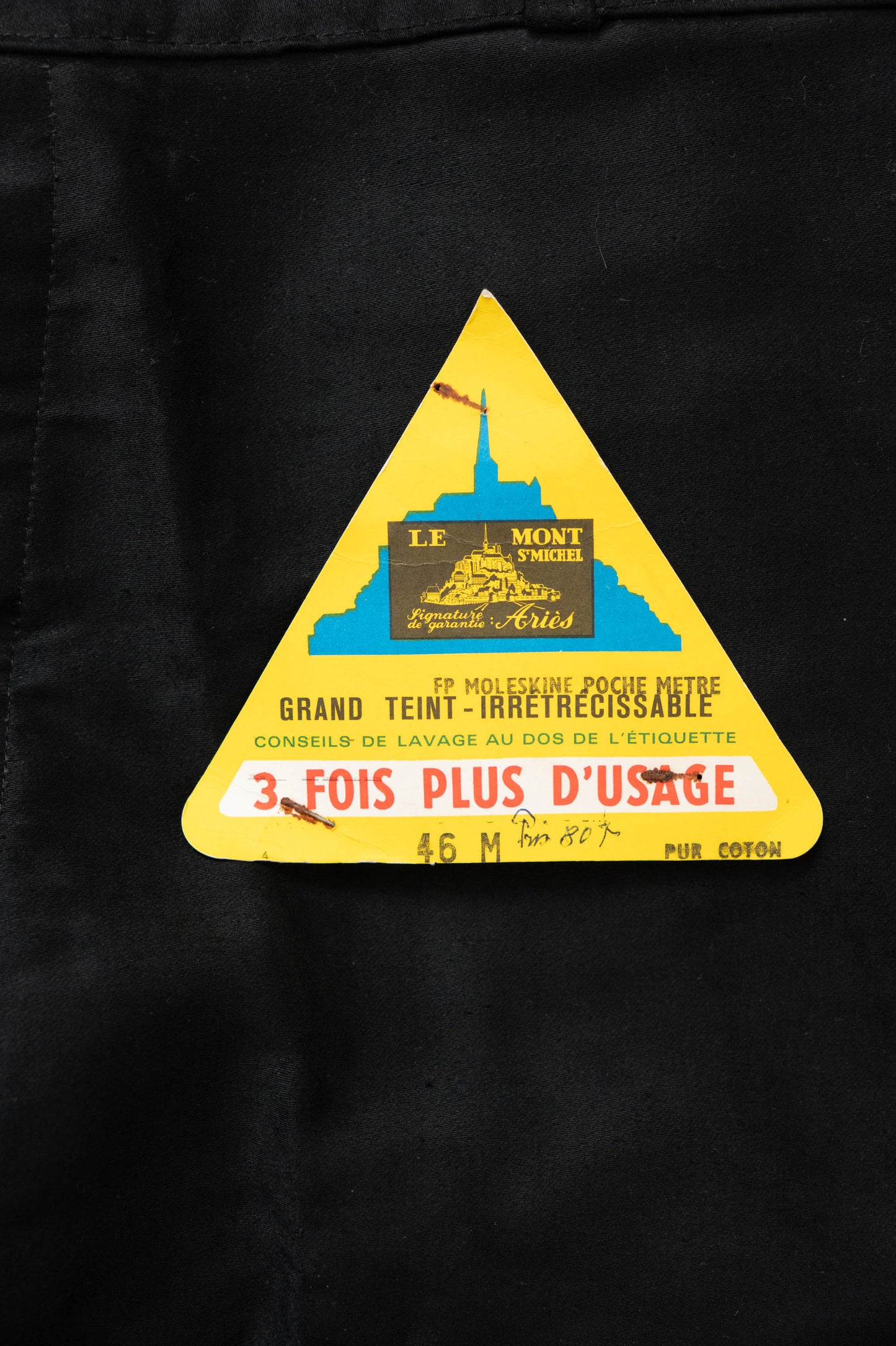 50s French Work Black Moleskin pants "Le Mont St Michel"