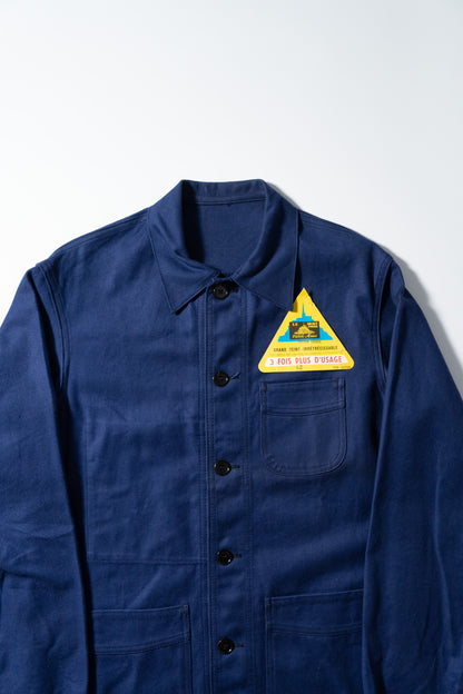50s French Work Blue Cotton Twill Jacket "Le Mont St Michel"Dead Stock