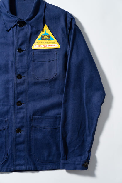 50s French Work Blue Cotton Twill Jacket "Le Mont St Michel"Dead Stock