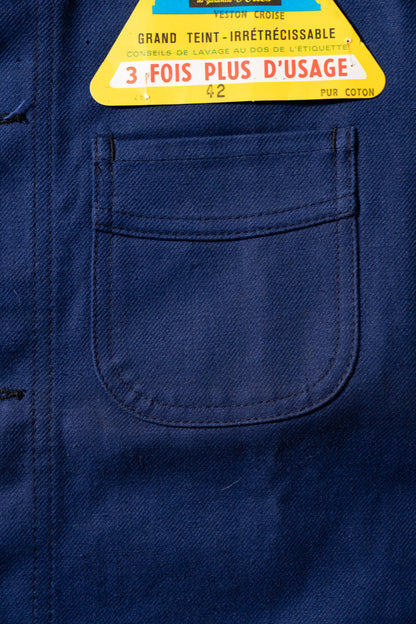 50s French Work Blue Cotton Twill Jacket "Le Mont St Michel"Dead Stock