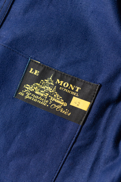 50s French Work Blue Cotton Twill Jacket "Le Mont St Michel"Dead Stock