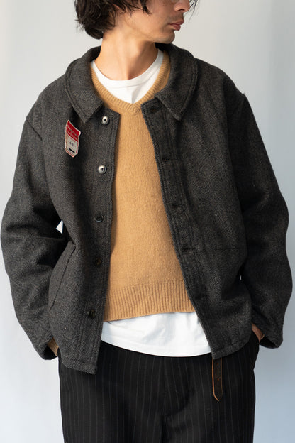 50s French Work Wool Herrinebone Farmers Jacket