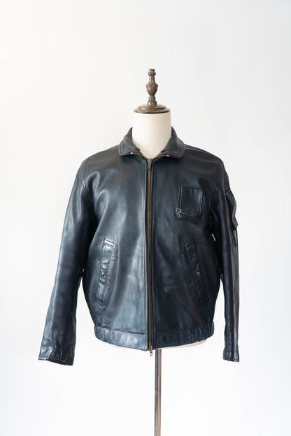 70s French Air Force Pilot Leather Jacket Original①
